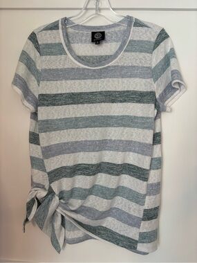 Lightweight Striped Tie-Hem Tee - Green/Gray